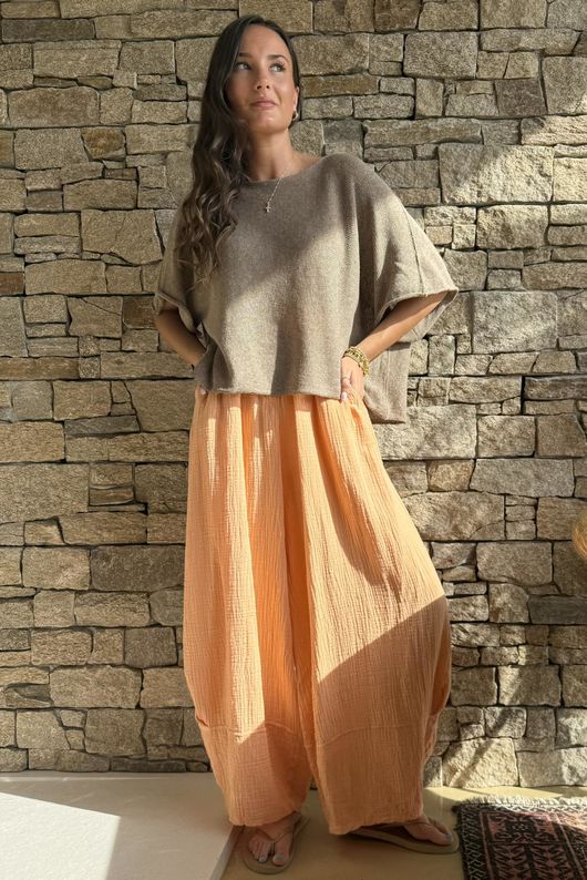 Tasha Cushion Cotton Balloon Barrel Pant Soft Apricot